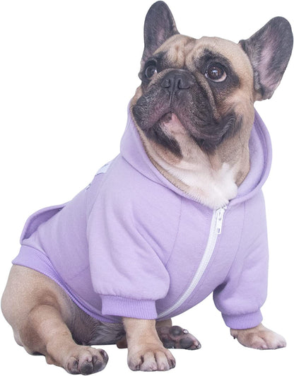 Pug Clothes Hoodies for Dogs Puppy French Bulldog Frenchie English Boston Terrier Bully Pitbull Sweatshirt Sweater Clothing Cold Weather Winter Coats - Light Purple/Small