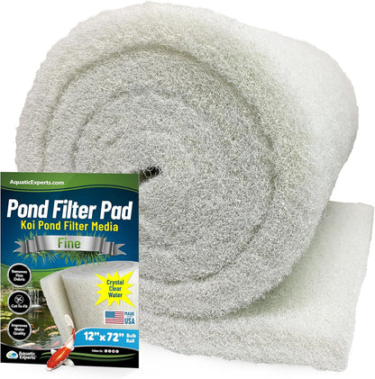 Classic Koi Pond Filter Pad FINE - White Bulk Roll Pond Filter Media, Ultra-Durable Pond Filters for Outdoor Ponds, Reusable Fish Pond Filter Material, USA,  (3/4" - 1" X 12" X 72")