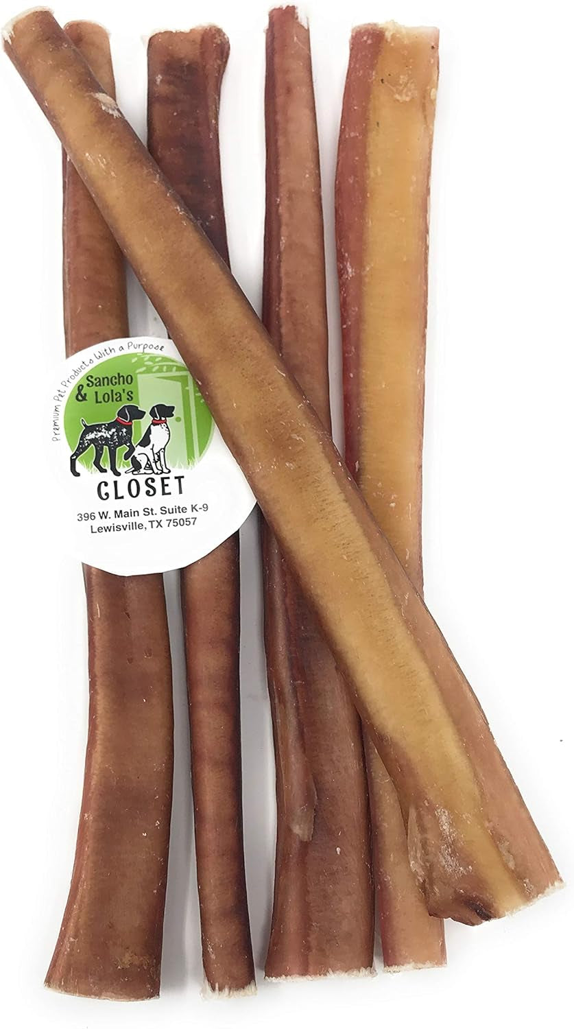 Sancho & Lola'S Bully Sticks for Dogs - 12-Inch Extra Thick 5 Count Grain-Free Grass-Fed Free-Range High Protein Dog Chews