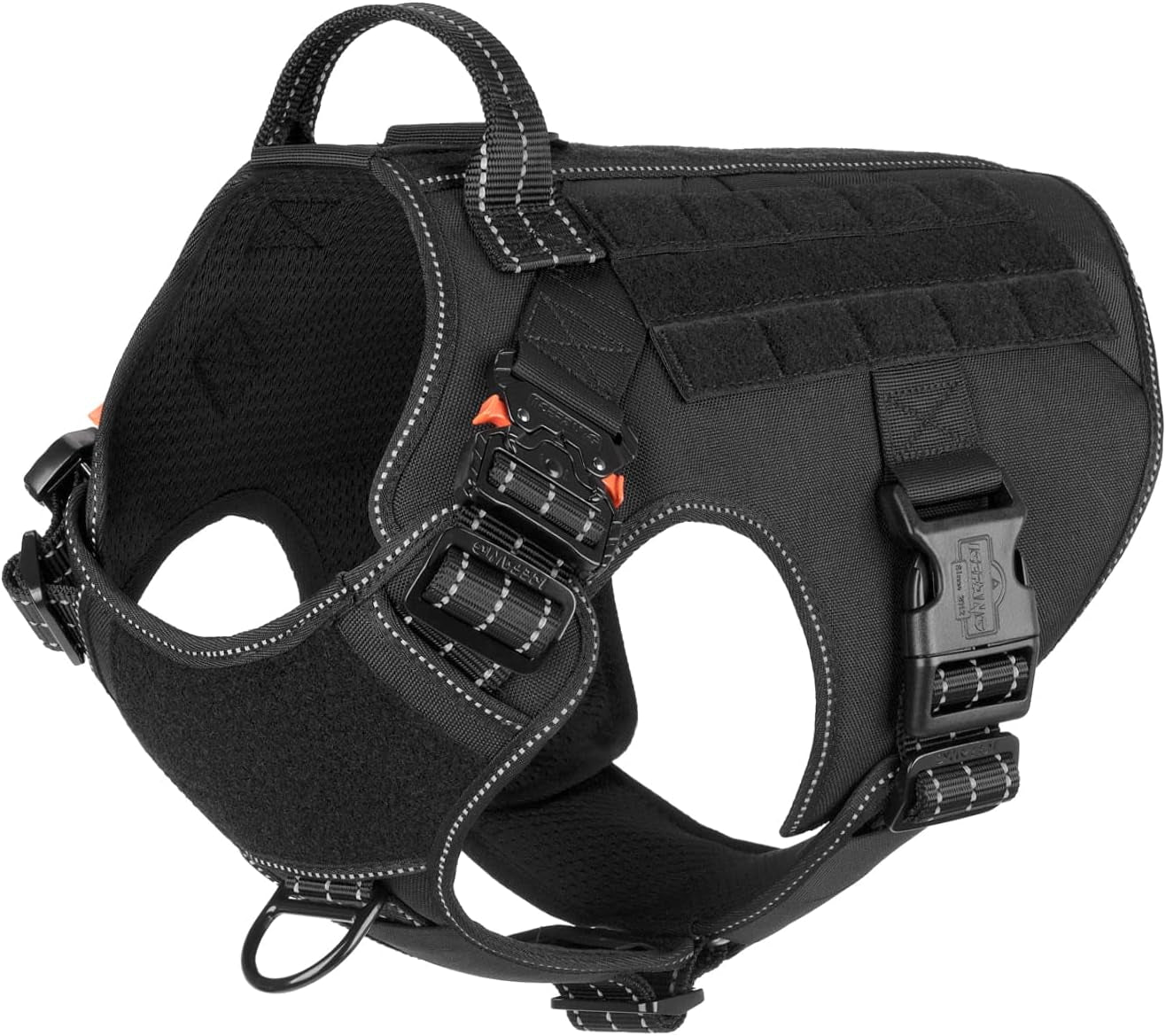 Tactical Dog Harness,X-Large Size, 2X Metal Buckle,Working Dog MOLLE Vest with Handle,No Pulling Front Leash Clip,Hook and Loop Panel