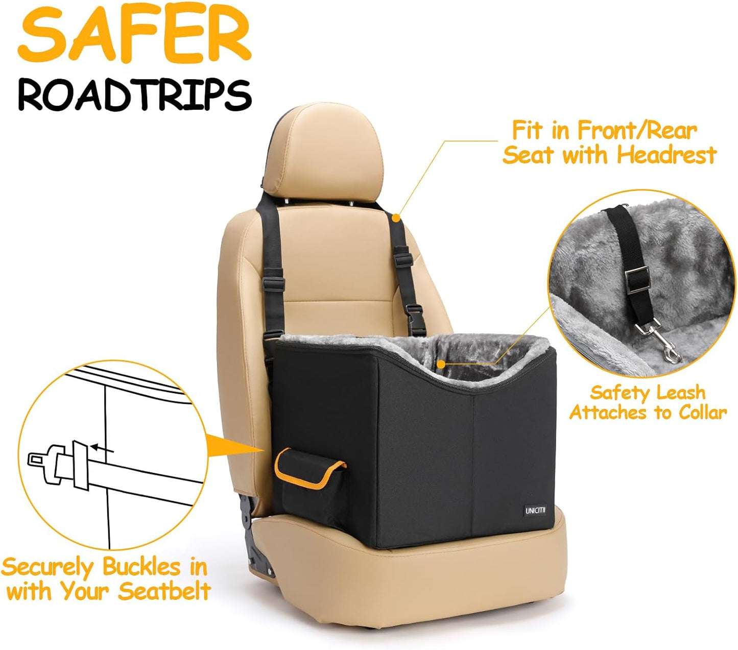 Dog Car Seat for Small Dogs, Elevated Dog Booster Seat Pet Travel Carrier Bed for Car with Adjustable Straps Pet Car Booster Seat for Small Dogs Cats