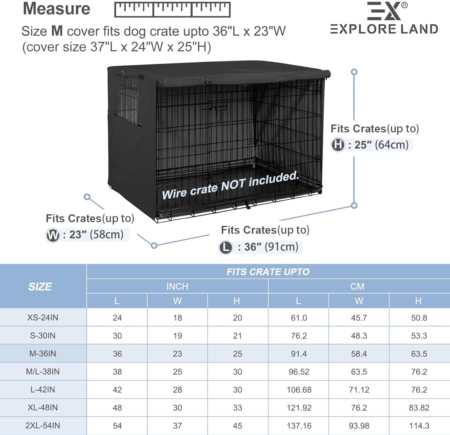 36 Inches Dog Crate Cover Heavy Duty Polyester Pet Kennel Sunshade Universal Fit for Wire Cage (Black)