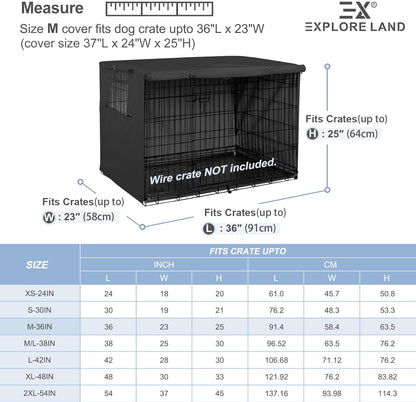 36 Inches Dog Crate Cover Heavy Duty Polyester Pet Kennel Sunshade Universal Fit for Wire Cage (Black)