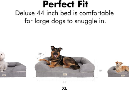 X-Large Dog Bed, Orthopedic Dog Sofa Memory Foam Mattress, Calming Dog Couch Bed, Wall Rim Pillow, Water Resistant Liner, Washable Cover, Non-Slip Bottom, Chester, X-Large Cocoa Brown