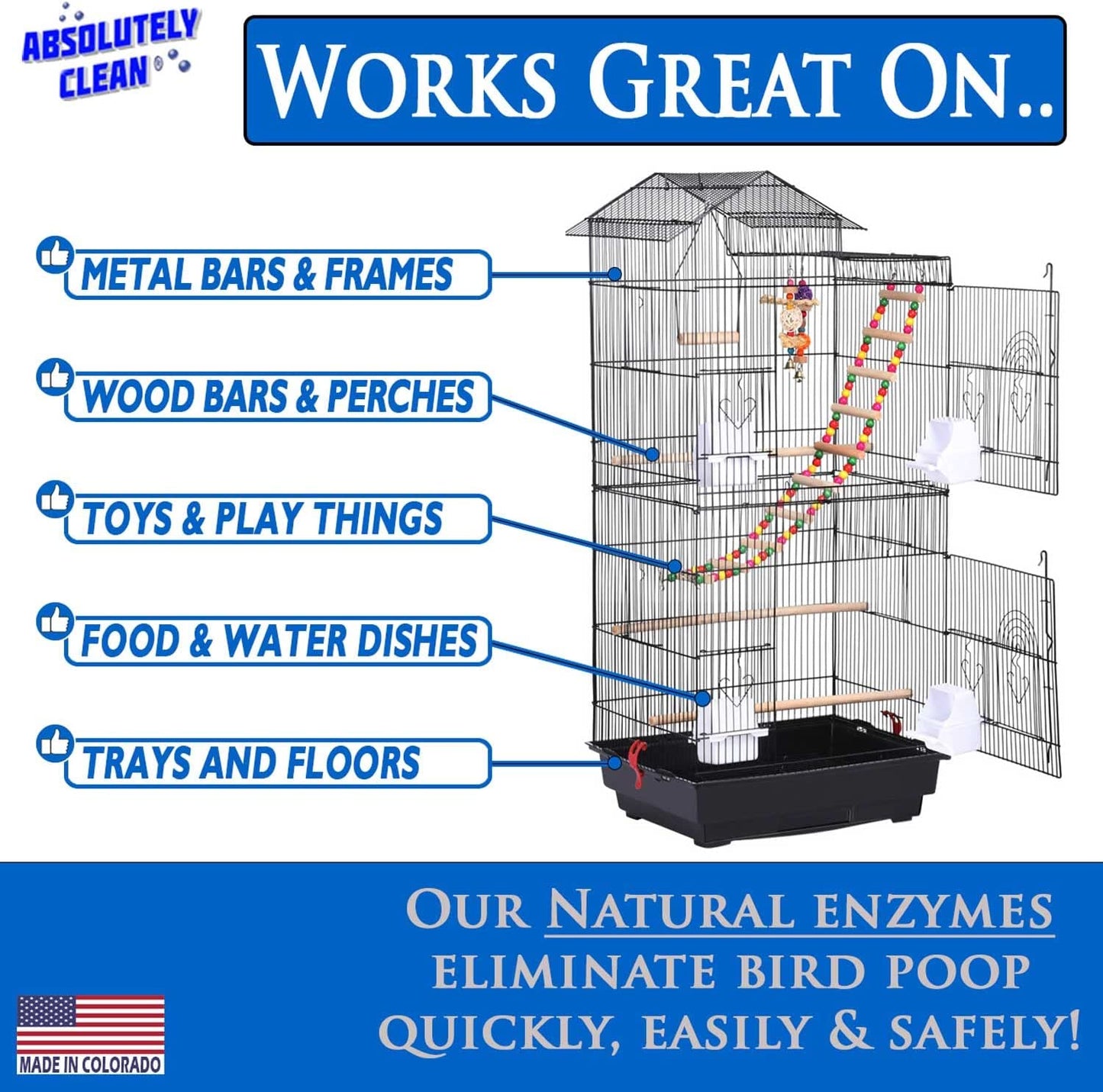 Amazing Bird Cage Cleaner and Deodorizer - Just Spray/Wipe - Safely & Easily Removes Bird Messes Quickly and Easily - Made in the US 128Oz Gallon