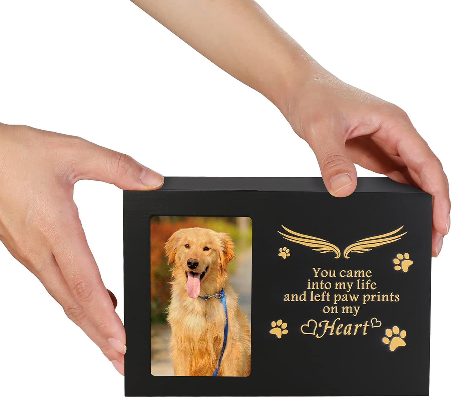 Pet Urns for Dogs or Cats - Dog Keepsake Box, Cremation Urn with Photo Frame, Large Wooden Urn (170 Cubic Inches)