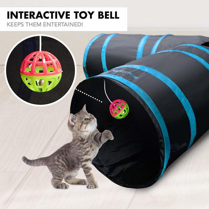 - 4 Way Cat Tunnel and Crinkle Cat Toy - Interactive Cat Toy with Cat Ball - Cat Supplies for Indoor Cats - Suitable for Ferrets, Rabbits or Small Dogs - Light Blue - XL