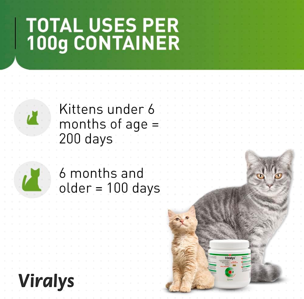 Viralys L-Lysine Supplement for Cats - Cats & Kittens of All Ages - Immune Health - Sneezing, Runny Nose, Squinting, Watery Eyes - Flavored Lysine Powder