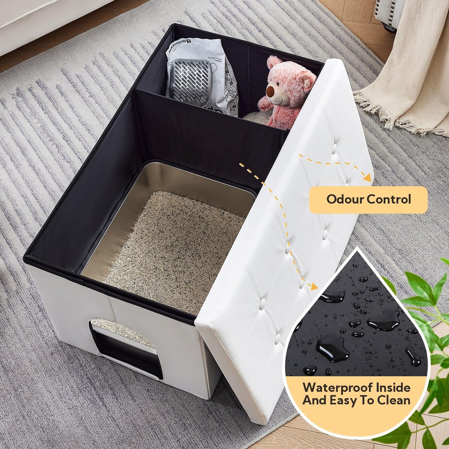 Cat Litter Box Enclosure Furniture Hidden, Cat Washroom Bench Storage Cabinet | Extra Large 35.4'' X 19.7'' X 19.7''| Dog Proof | Waterproof Inside/Easy Clean | Easy Assembly | Odor Control