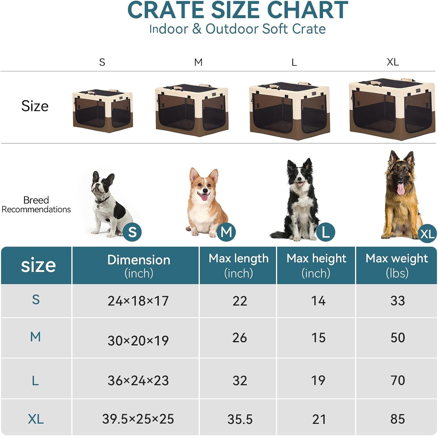 Portable Dog Crate, Collapsible Dog Crate - 24 Inch Easy Set-Up, Light, Sturdy, Comfy inside with Thicken Mat, Soft Crate for Home and Travel Brown