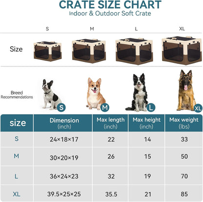 Portable Dog Crate, Collapsible Dog Crate - 24 Inch Easy Set-Up, Light, Sturdy, Comfy inside with Thicken Mat, Soft Crate for Home and Travel Brown