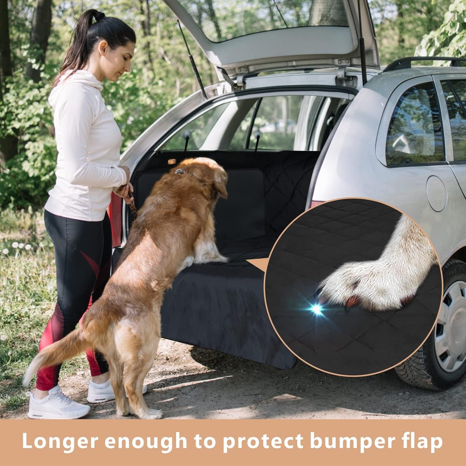 SUV Cargo Liner for Dogs - Waterproof Pet Cargo Liner, Comfort Dog Cargo Cover with Bumper Flap Protector, Scrachproof Non-Slip Universal Fit Suvs Sedans Trunks Vans, Black