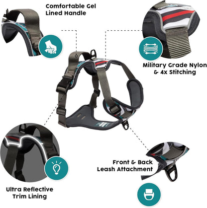 Embark Adventure Dog Harness, Reflective Trim No Pull Dog Harness Medium Sized Dog - Military Grade Nylon, Front Clip Dog Harness with Gel Lined Handle. Soft & Padded Puppy Dog Harnesses for Any Breed