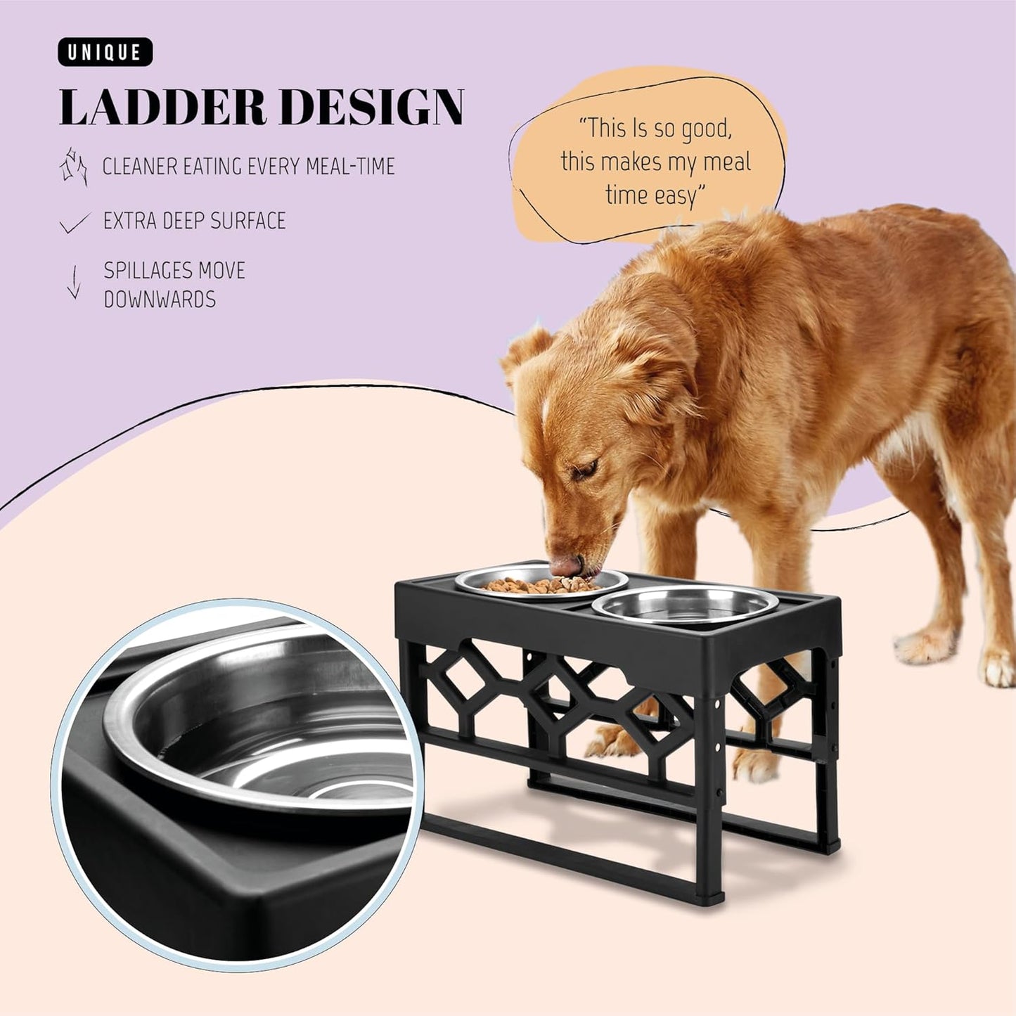 Large Dog Bowls Elevated, 4 Height Adjustable Raised Dog Bowl Stand with 2 Stainless Steel Food and Water Bowls Set, Tall Dogs Feeding Station with Anti-Slip Base for Medium Large Breeds Dogs