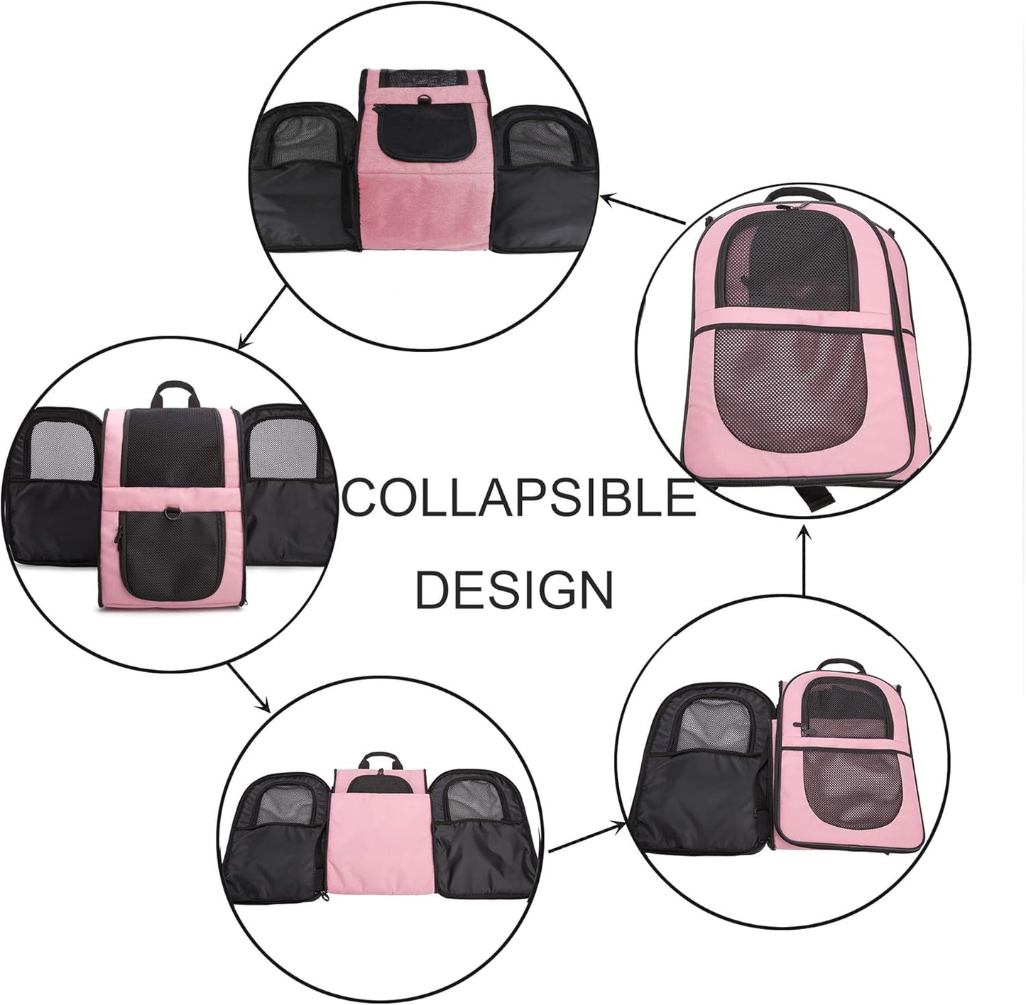 Pet Carrier Backpack for Large/Small Cats and Dogs, Puppies, Safety Features and Cushion Back Support for Travel, Hiking, Outdoor Use (Pink)