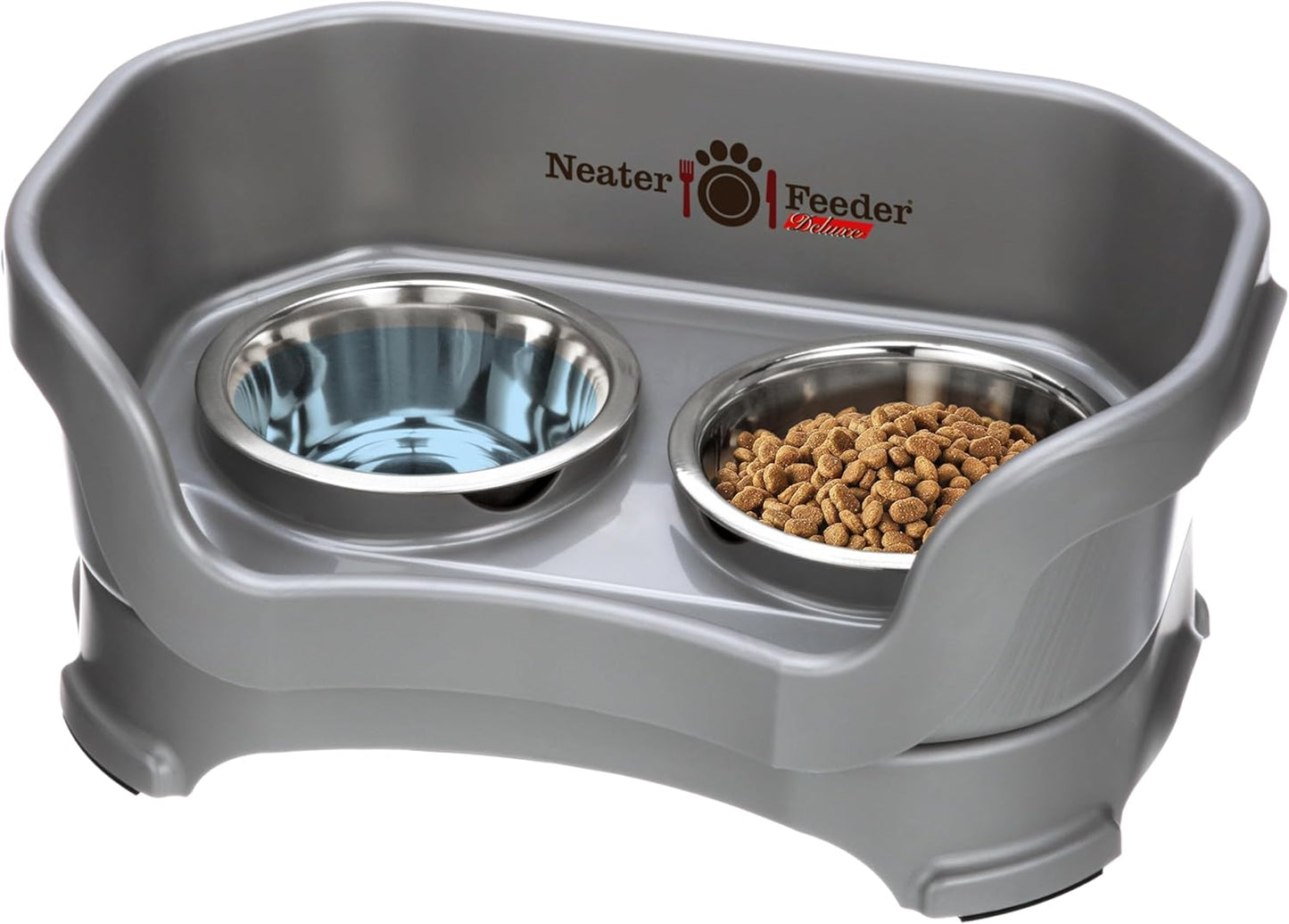 Neater Feeder Deluxe Mess Proof Dog Bowls Elevated for Small Breed – Made in USA – No Spill Raised Dog Food Bowl Stand – Stainless Steel Food and Water Bowl Set, Pet Feeding Station, Grey