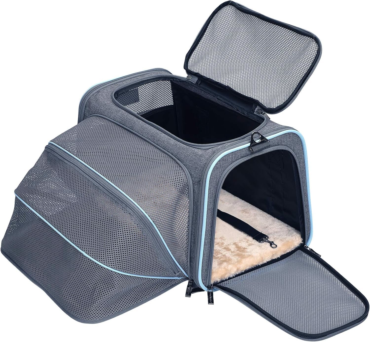 Expandable Cat Carrier Dog Carriers,Airline Approved Soft-Sided Portable Pet Travel Washable Carrier for Kittens,Puppies,Removable Soft Plush Mat and Pockets,Locking Safety Zippers