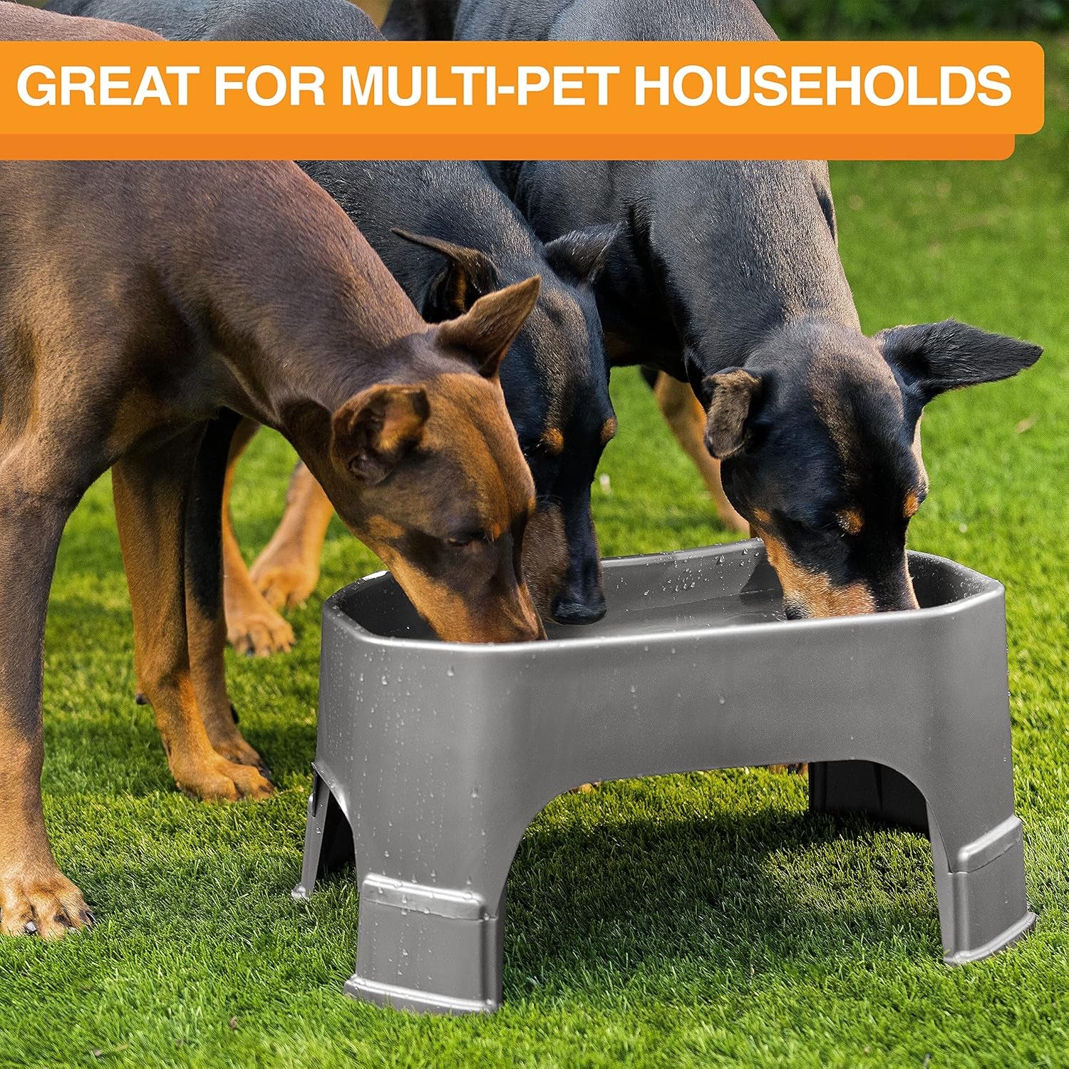 Big Bowl with Leg Extensions Huge Jumbo Trough Style Dog Pet Water Dish (1.25 Gallons, Gunmetal)