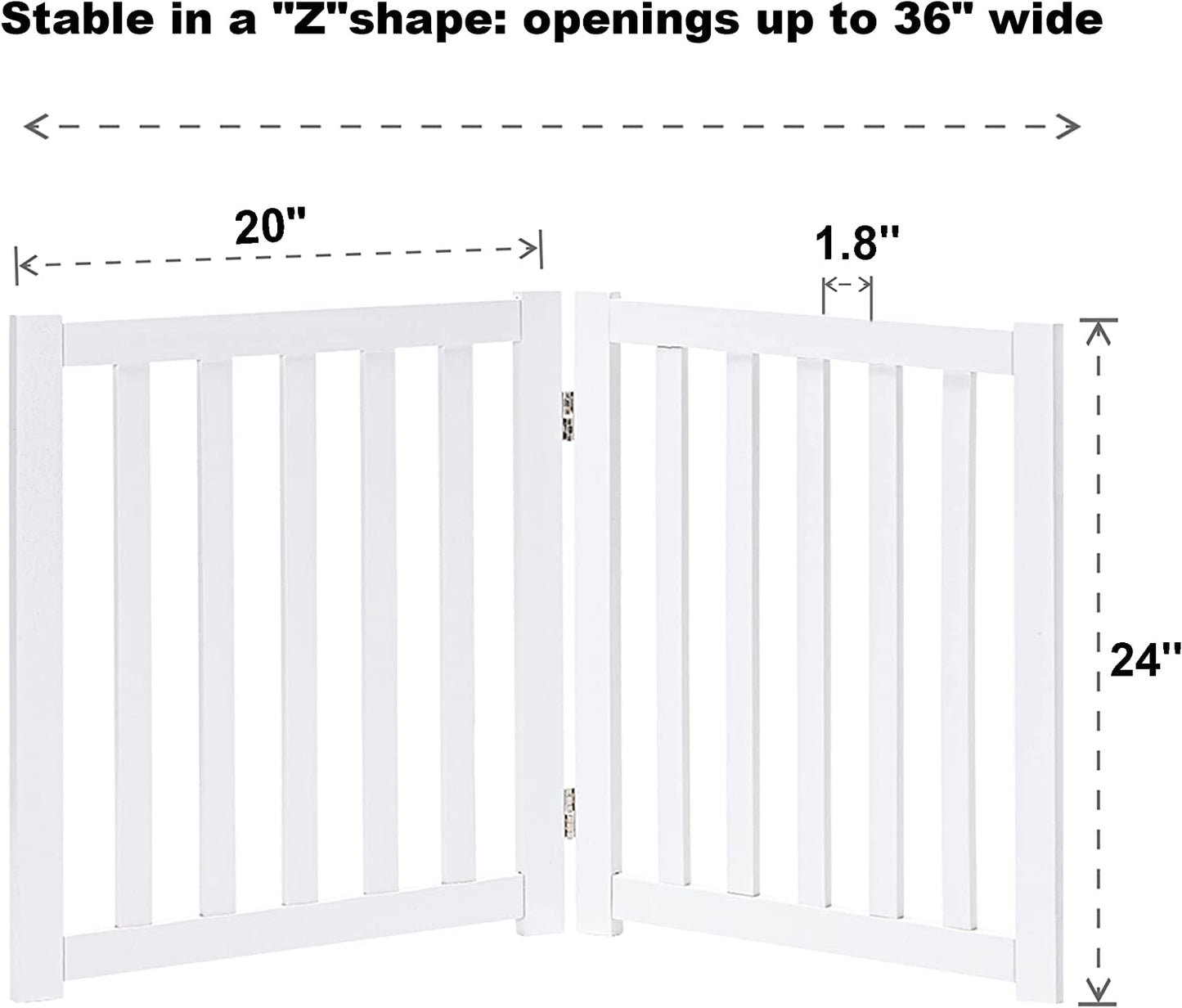 2-Panel Freestanding Adjustable Wooden Dog Gate – Sturdy, Foldable Natural Solid Hardwood Pet Barrier with Stylish Design for Small Dogs and Narrow Spaces, White