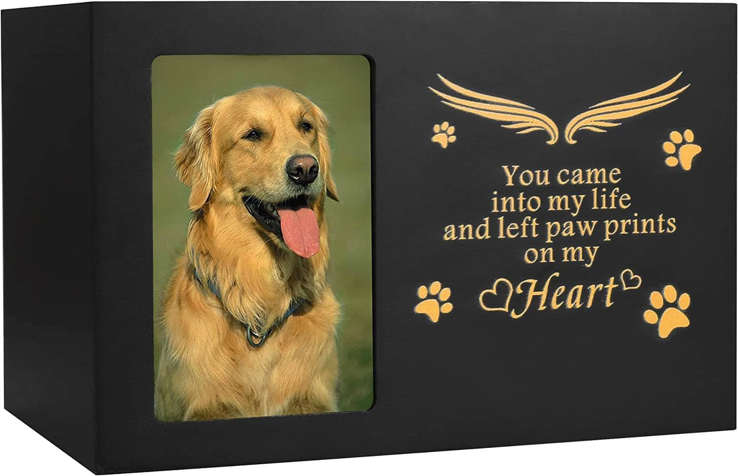 Pet Urns for Dogs or Cats - Dog Keepsake Box, Cremation Urn with Photo Frame, Large Wooden Urn (170 Cubic Inches)