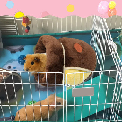 Guinea Pig Bed Cuddle Cave Warm Fleece Cozy House Bedding Sleeping Cushion Cage Nest for Small Animal Squirrel Chinchilla Hedgehog Cage Accessories Brown