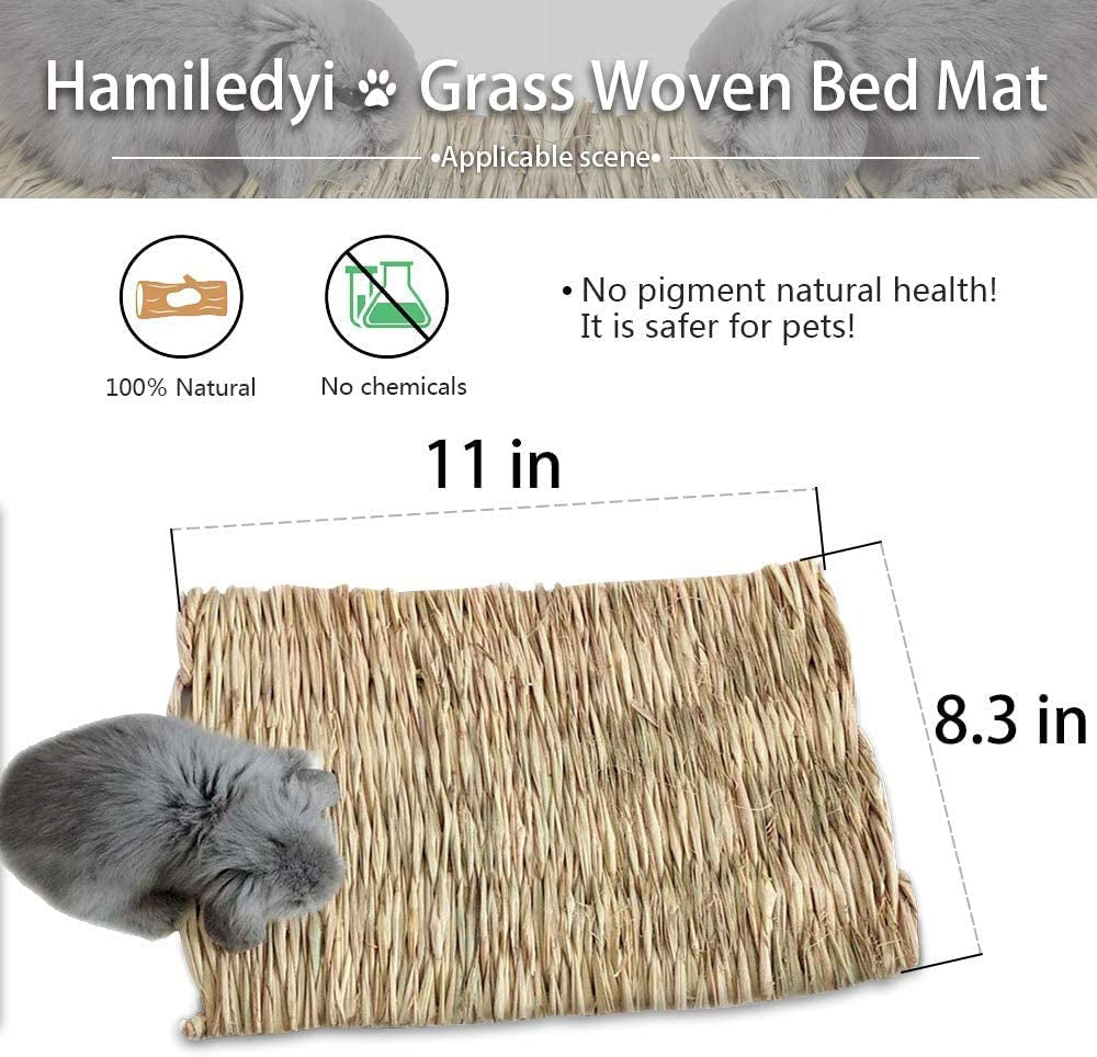 Grass Mat for Rabbit Bunny Chew Toys Woven Bed Mat for Guinea Pig Chinchilla Squirrel Hamster Cat Dog and Small Animal (12 PCS Grass Mat)