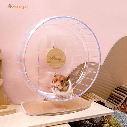 Super-Silent Hamster Exercise Wheels - Quiet Spinner Hamster Running Wheels with Adjustable Stand for Hamsters Gerbils Mice or Other Small Animals (M, Transparent)