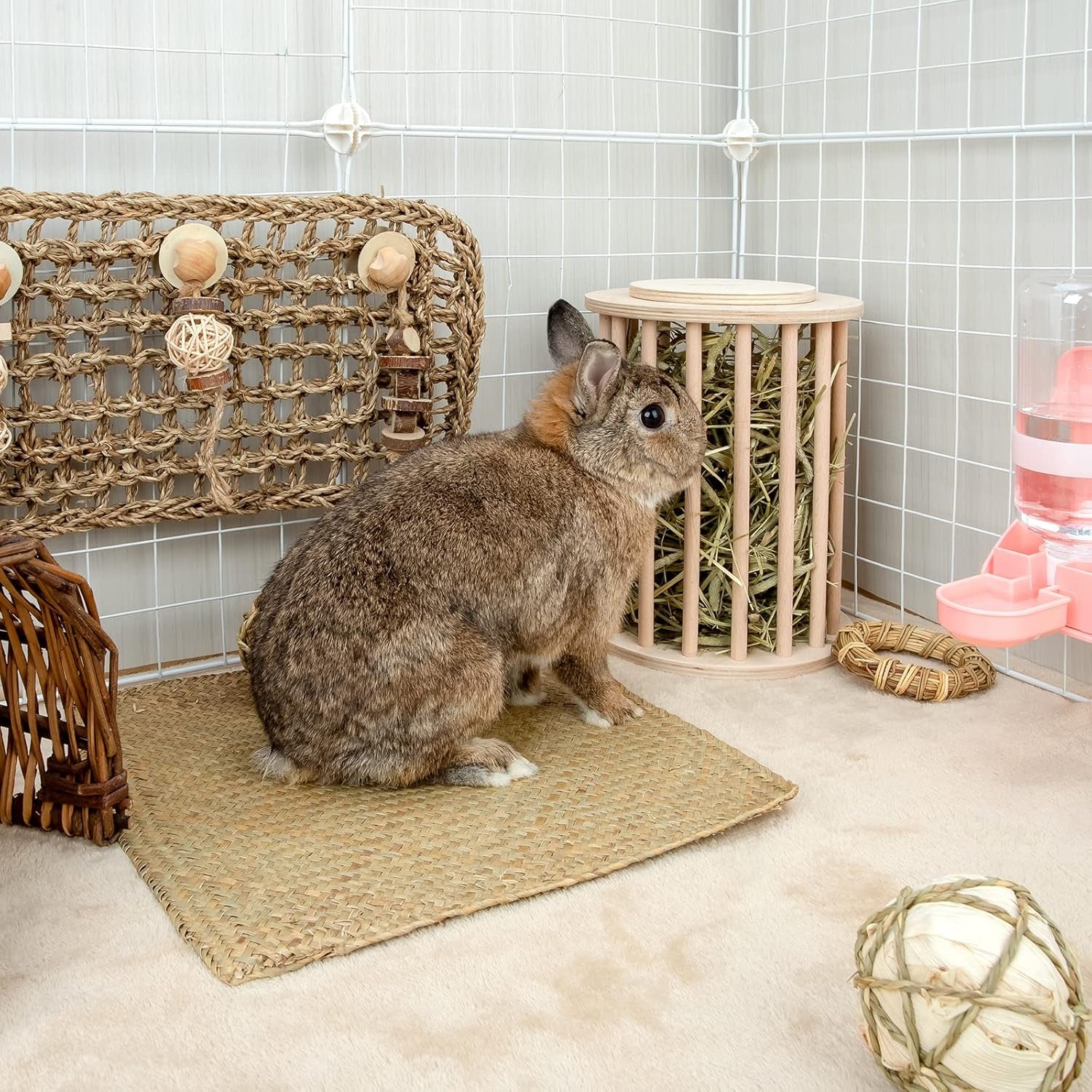 Hay Feeder Less Wasted Wooden Food Feeding Rack for Rabbit Guinea Pig Chinchilla - Standing Pet-Self Feeding Hay Manage