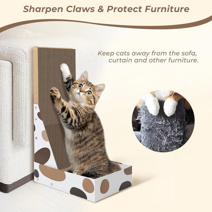 Cat Scratching Board, Vertical Cat Scratcher for Indoor Cats, L Shaped Cat Wall Scratcher, Cardboard Cat Scratch Pad Lounger with Box Collecting Scraps, Protect Furniture Couch