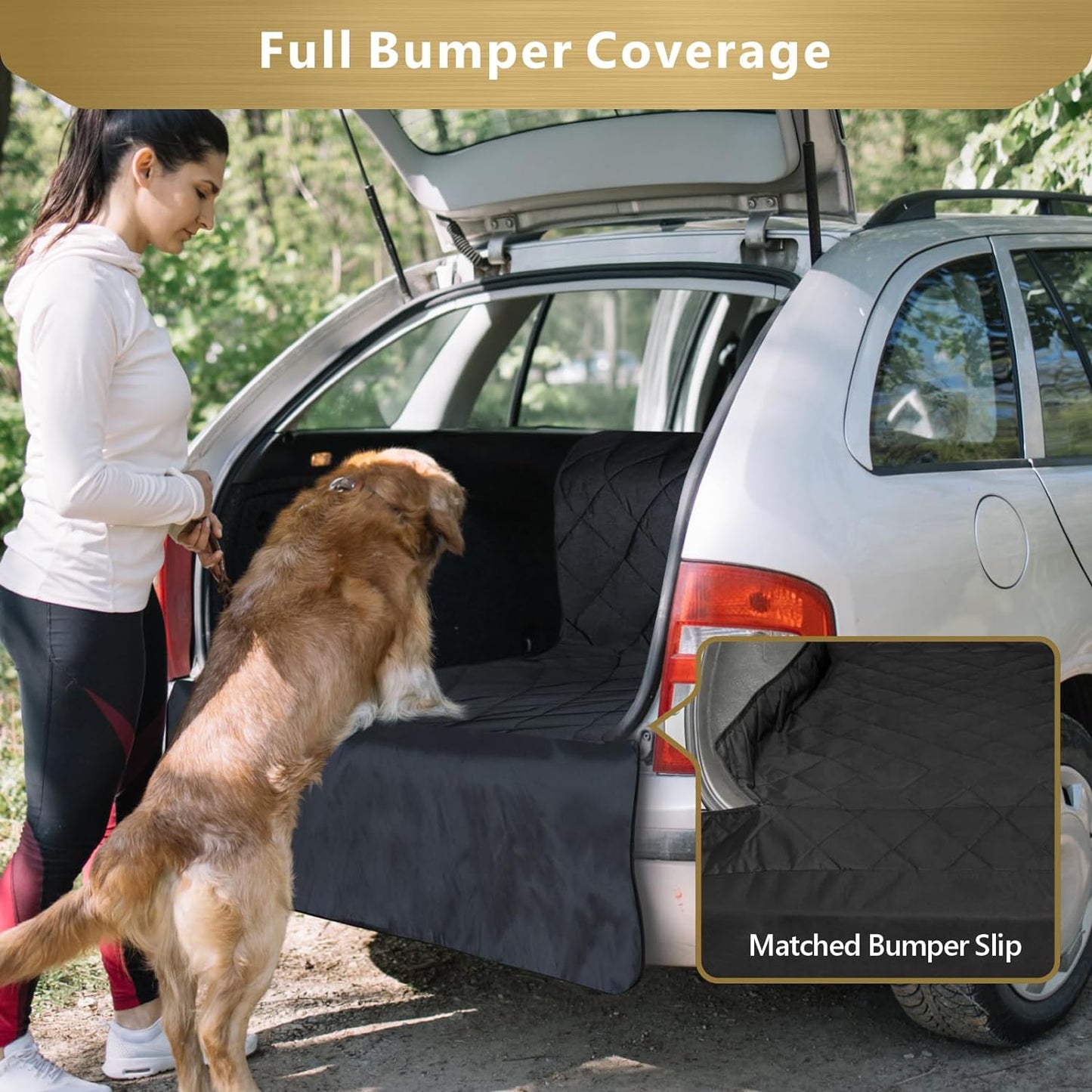 SUV Cargo Liner for Dogs, Water Resistant Pet Cover Dog Seat Mat Suvs Sedans Vans with Bumper Flap Protector, Non-Slip, Large Size Universal Fit, Black