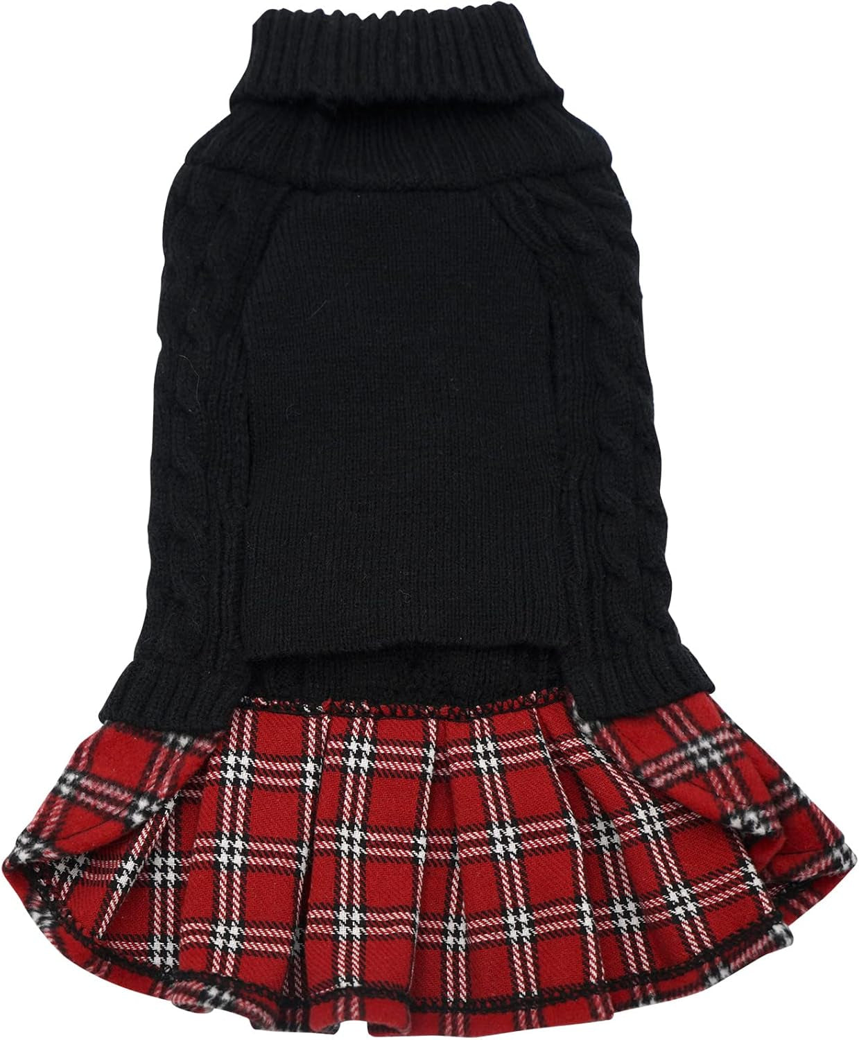 Dog Sweaters for Small Dogs Girl Turtleneck Dog Sweater Small Dog Sweater with Bowtie Buffalo Check Pullover Dog Clothes Knitwear Dog Sweater Dress Dog Coats, Black, Medium