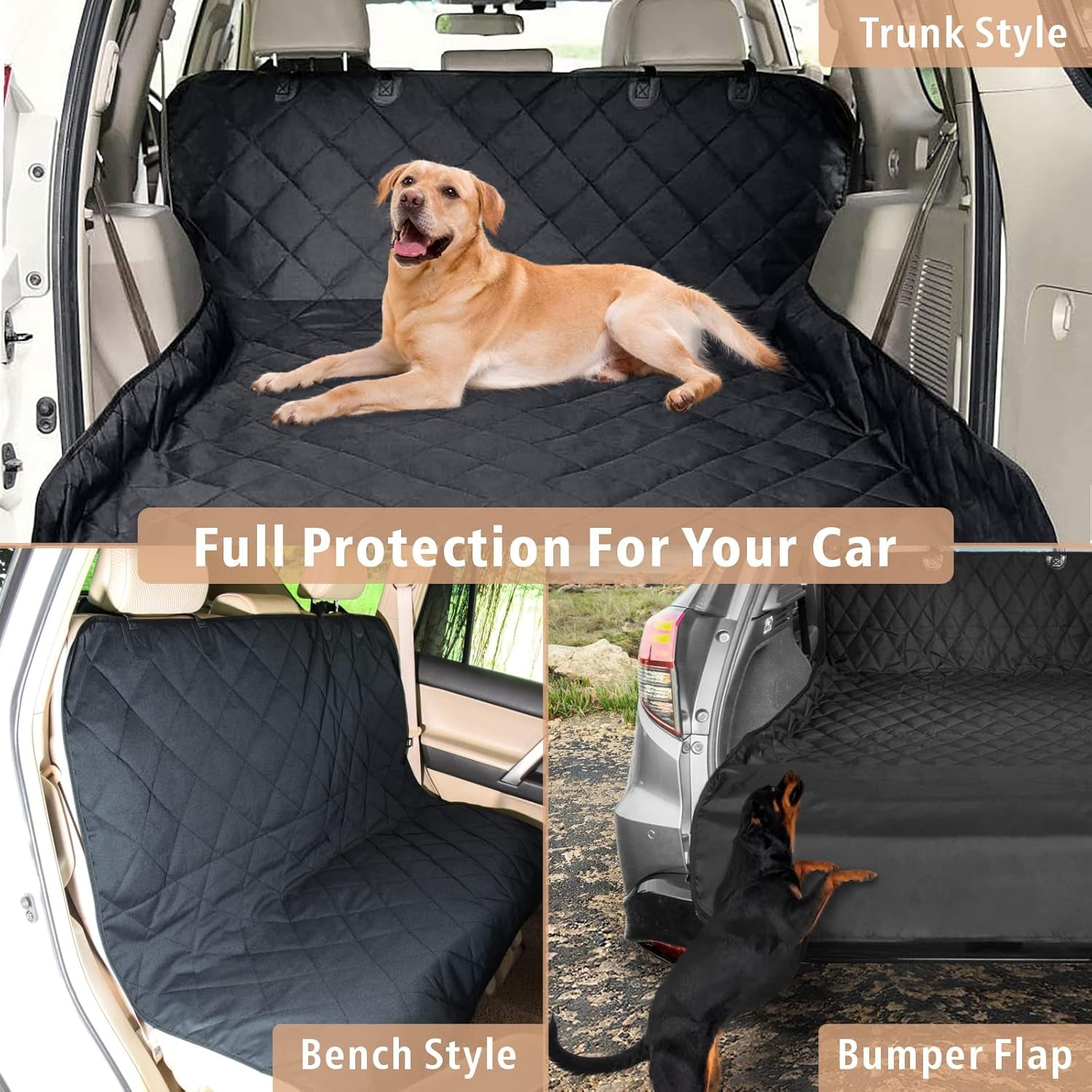 SUV Cargo Liner for Dogs - Waterproof Pet Cargo Liner, Comfort Dog Cargo Cover with Bumper Flap Protector, Scrachproof Non-Slip Universal Fit Suvs Sedans Trunks Vans, Black