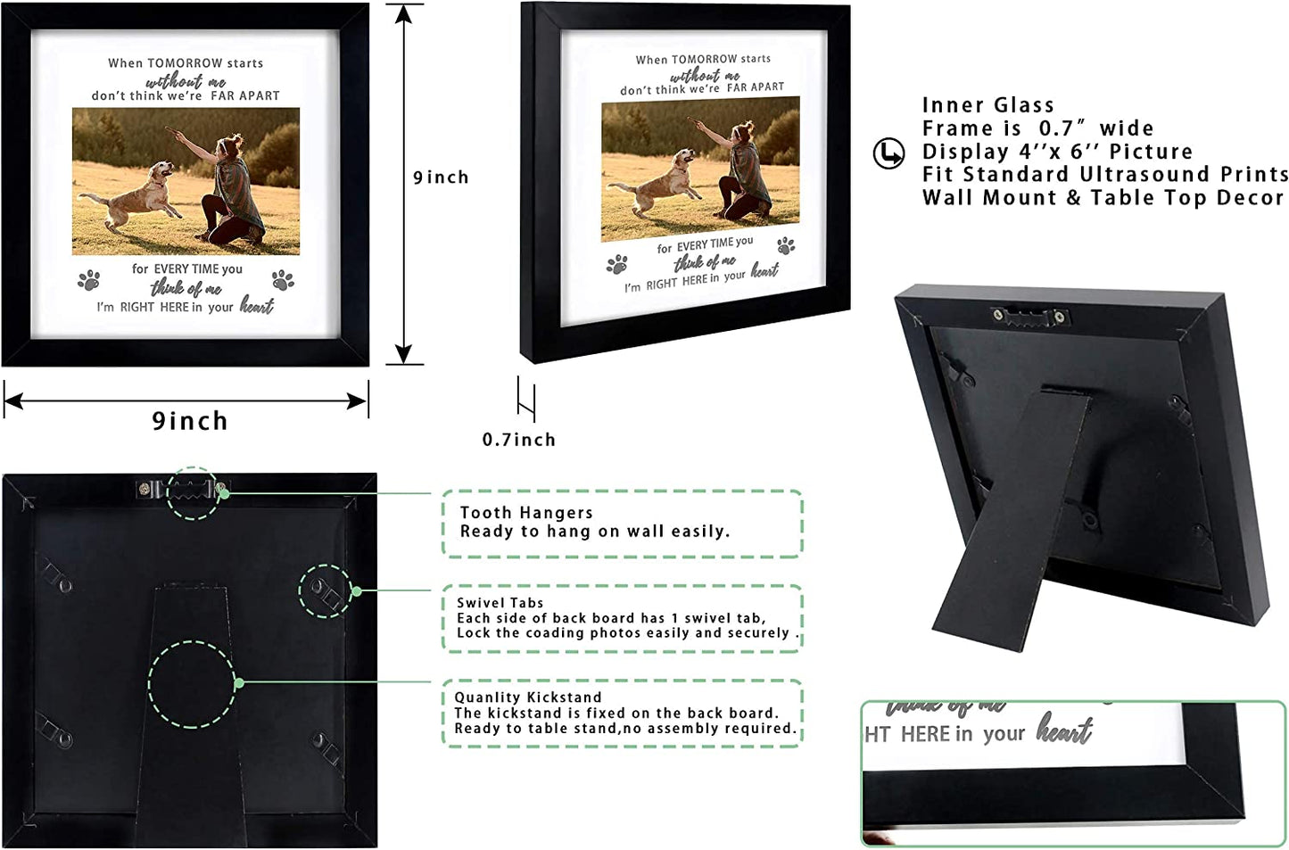 Memorial Picture Frame for Pet Loss Gift - Remembrance Frame for Dog or Cat with Sympathy Tribute Keepsake(9X9 Frame)