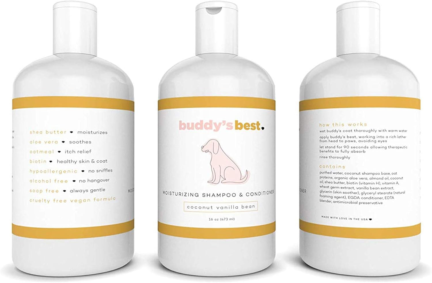 Dog Shampoo for Smelly Dogs - Dog Shampoo and Conditioner for Dry and Sensitive Skin - Moisturizing Puppy Wash Shampoo, Coconut Vanilla Bean Scent, 16Oz