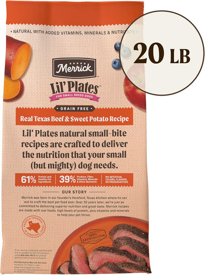 Lil’ Plates Premium Grain Free Dry Dog Food for Small Dogs, Real Texas Beef and Sweet Potato Kibble - 20.0 Lb. Bag