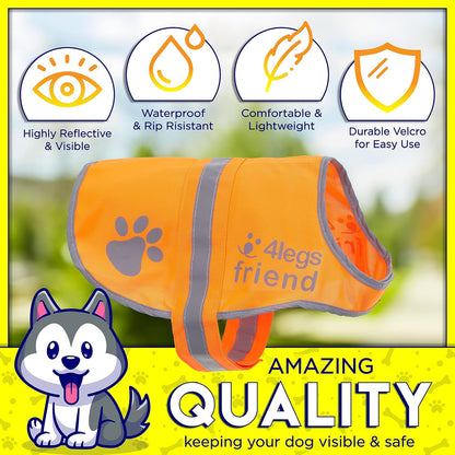 Reflective Dog Vest. Hi-Visibility, Blaze Orange Oxford 300D Waterproof Dog Vest Helps Protect Your Best Friend. Safeguard Your PUP from Motorists & Hunting Accidents, on or off Leash