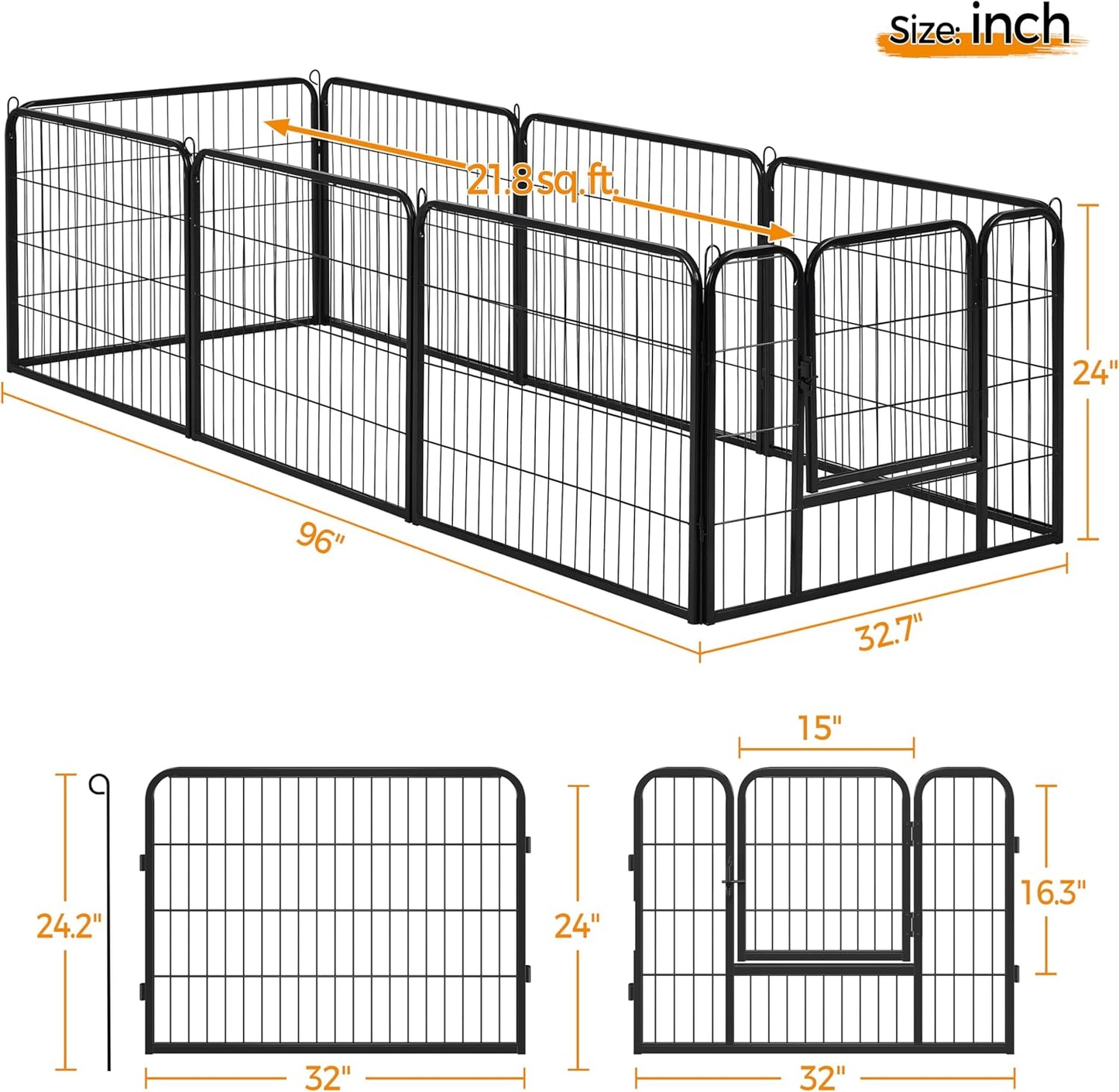 Dog Playpen Indoor, Extra Wide Outdoor Dog Fence Foldable Pet Puppy Exercise Pen for Yard/Garden/Rv Camping, 8 Panels 24 Inch Height X 32 Inch Width