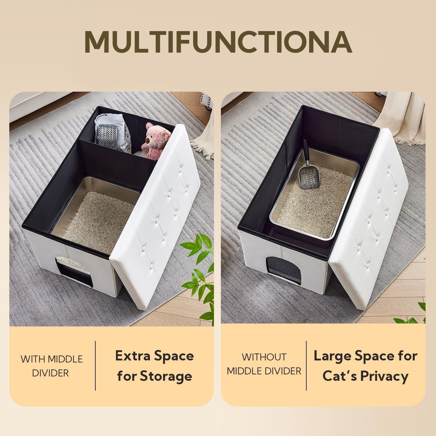 Cat Litter Box Enclosure Furniture Hidden, Cat Washroom Bench Storage Cabinet | Extra Large 35.4'' X 19.7'' X 19.7''| Dog Proof | Waterproof Inside/Easy Clean | Easy Assembly | Odor Control