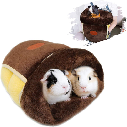 Guinea Pig Bed Cuddle Cave Warm Fleece Cozy House Bedding Sleeping Cushion Cage Nest for Small Animal Squirrel Chinchilla Hedgehog Cage Accessories Brown