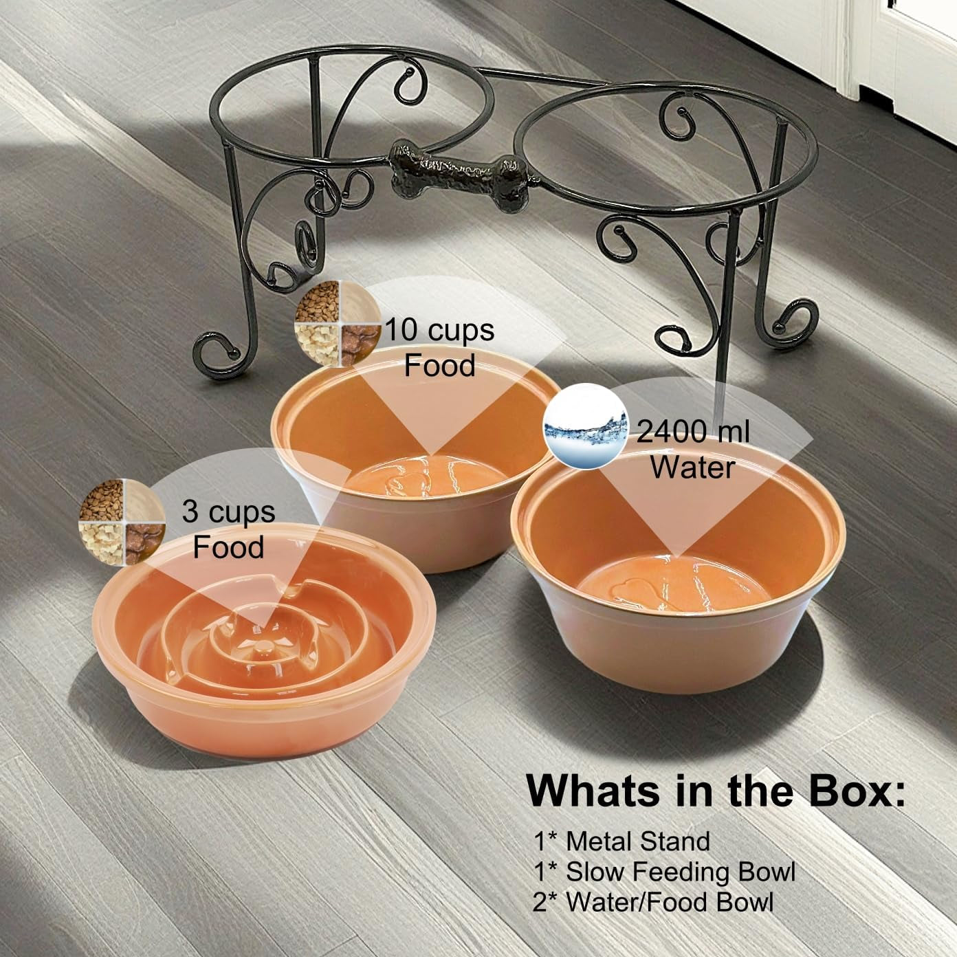 Pet Stand,Elevated Dog Bowls,Raised Dog Bowl Stand, Large Ceramic Dog Bowls, Pet Feeding Station, Dog Feeder for Large Medium Dogs (Large, Almond)