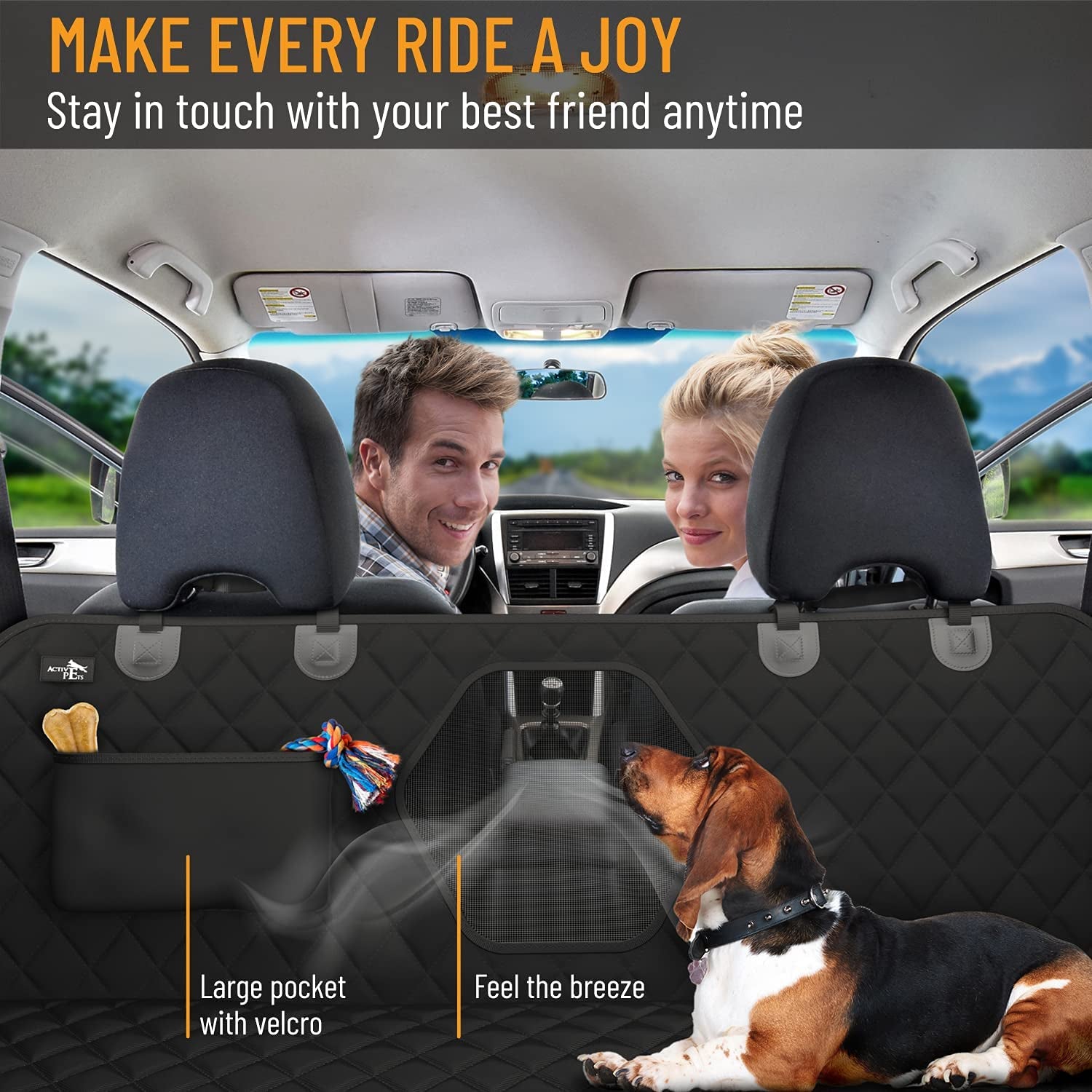 Dog Car Seat Cover for Back Seat, Waterproof Pet Protection Hammock, SUV Truck Car Backseat Protector with Safety Features, Black