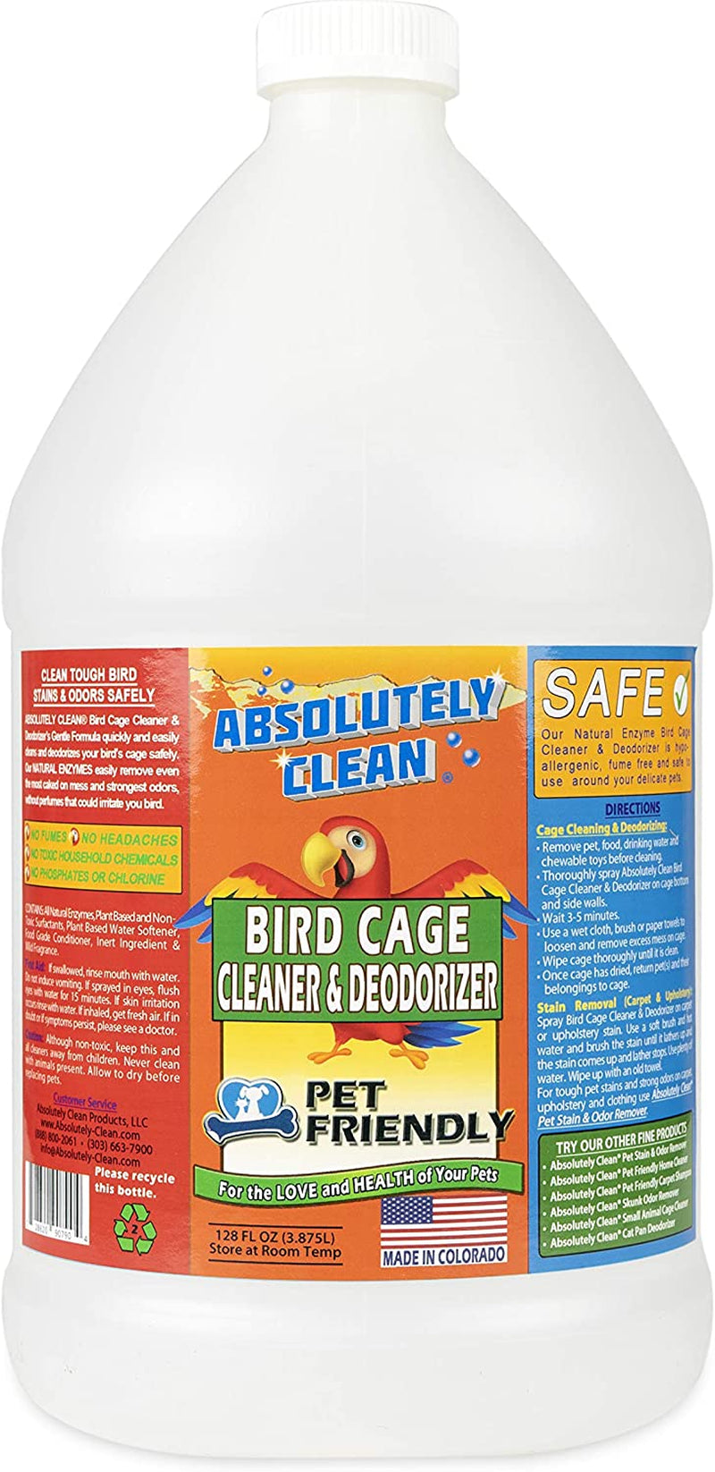 Amazing Bird Cage Cleaner and Deodorizer - Just Spray/Wipe - Safely & Easily Removes Bird Messes Quickly and Easily - Made in the US 128Oz Gallon