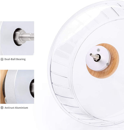 Super-Silent Hamster Exercise Wheels - Quiet Spinner Hamster Running Wheels with Adjustable Stand for Hamsters Gerbils Mice or Other Small Animals (M, Transparent)