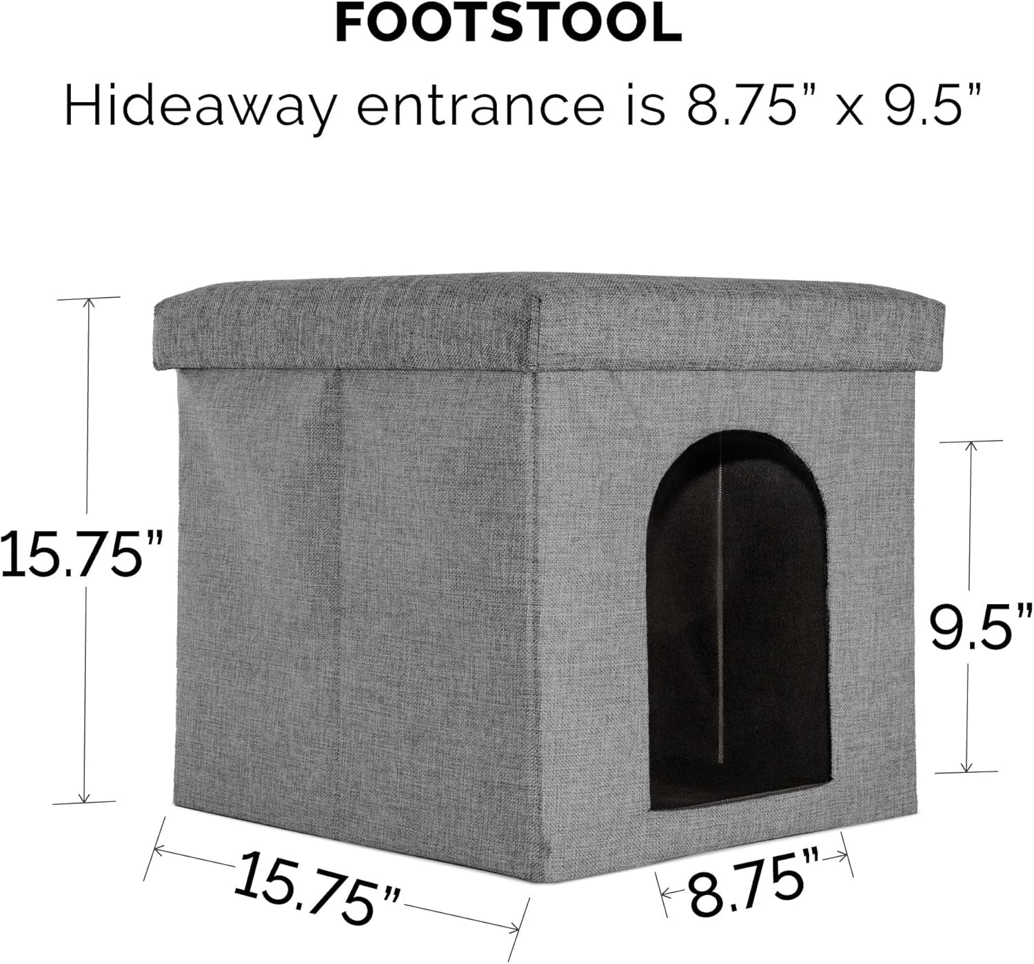 Pet House for Indoor Cats & Small Dogs, Collapsible & Foldable W/ Plush Ball Toy - Living Room Footstool Cat Condo - Stormy Gray, Small