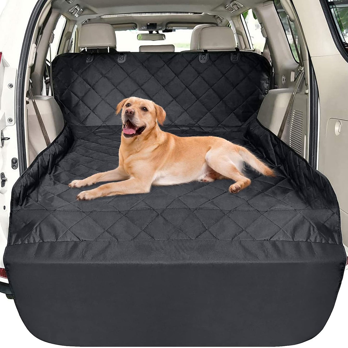 SUV Cargo Liner for Dogs - Waterproof Pet Cargo Liner, Comfort Dog Cargo Cover with Bumper Flap Protector, Scrachproof Non-Slip Universal Fit Suvs Sedans Trunks Vans, Black