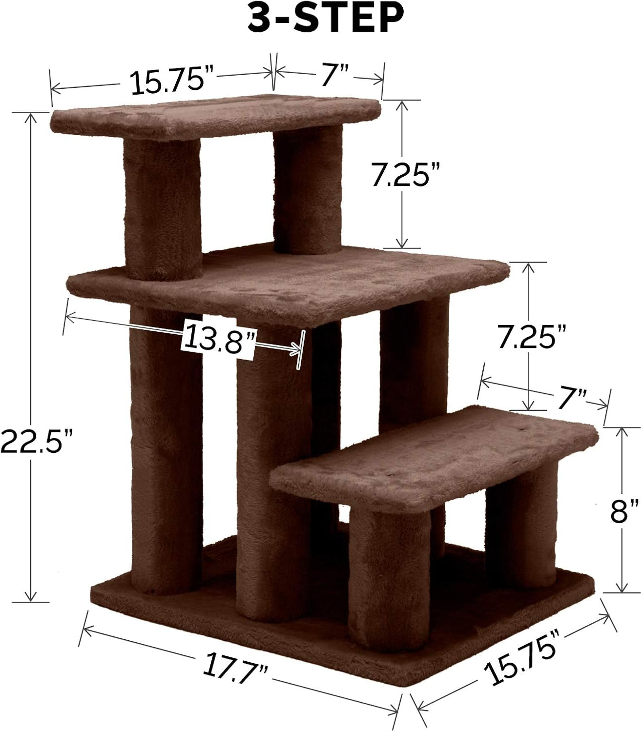 Steady Paws Multi-Step Pet Stairs for High Beds & Sofas - Brown, 3-Step