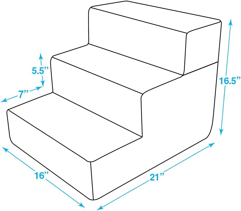 Foldable Foam Pet Steps for Small Dogs & Cats, Portable Ramp Stairs for Couch, Sofa & High Bed Climbing, Non-Slip Balanced Step Support, Paw Safe - Gray Lattice, 3-Step (H: 16.5")