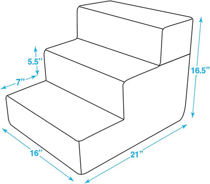 Foldable Foam Pet Steps for Small Dogs & Cats, Portable Ramp Stairs for Couch, Sofa & High Bed Climbing, Non-Slip Balanced Step Support, Paw Safe - Gray Lattice, 3-Step (H: 16.5")