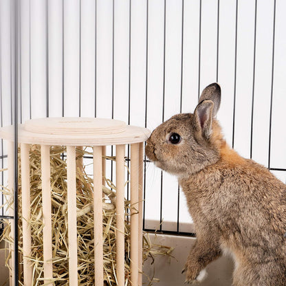 Hay Feeder Less Wasted Wooden Food Feeding Rack for Rabbit Guinea Pig Chinchilla - Standing Pet-Self Feeding Hay Manage