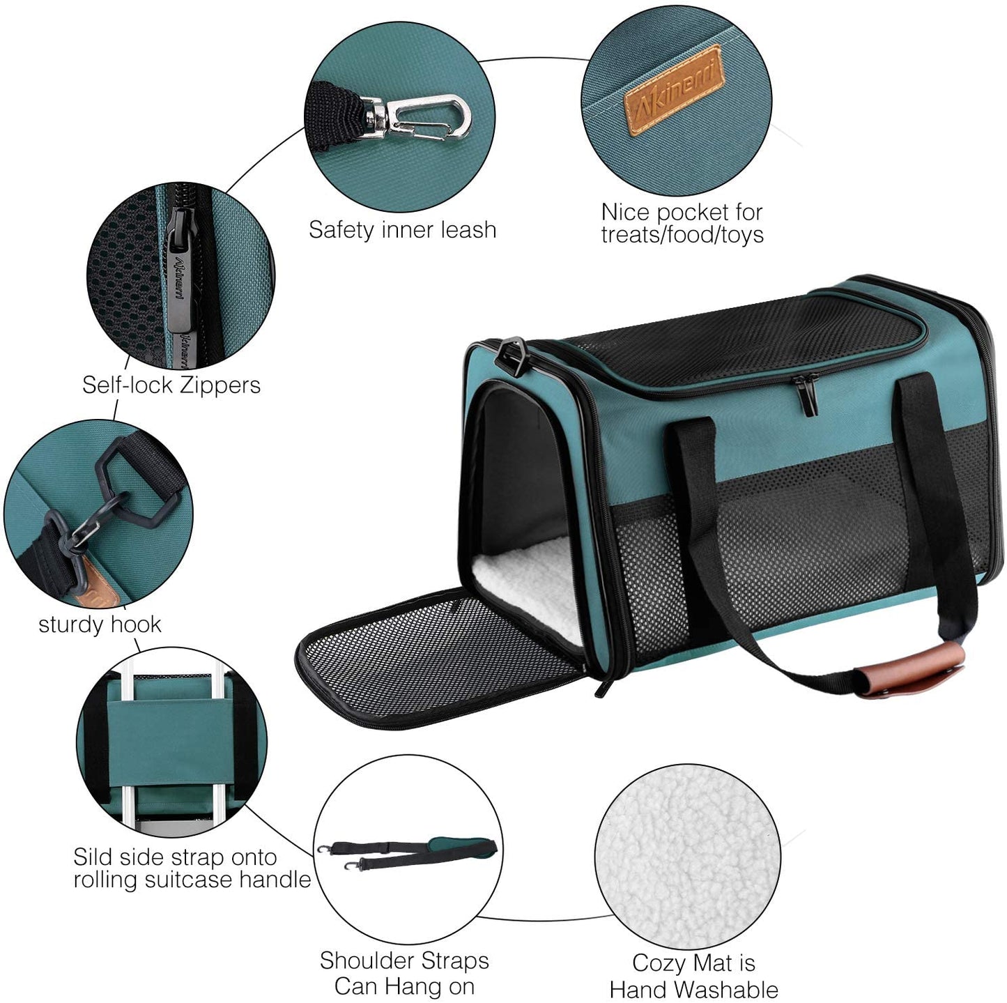 Cat Carrier - Portable Foldable Dog Pet Carrier, Soft-Sided Pet Bag up to 15 Lbs, Airline Approved Travel Puppy Carrier